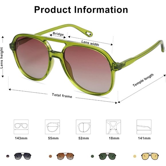 Women Clear Dark Green Gradient Pink Square Oversized Retro Polarized Sunglasses - Picture 4 of 5